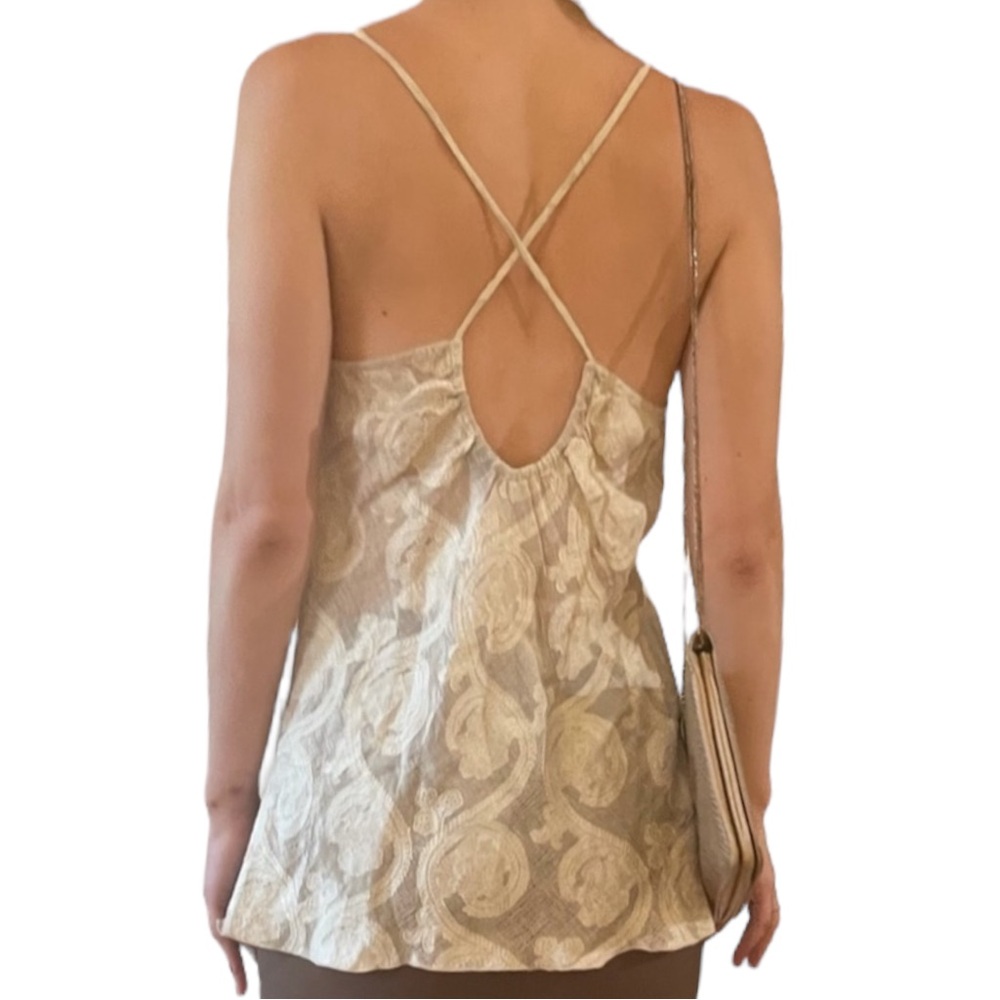 VTG Isda & Co Taupe Silk Linen Paisley Backless Sleeveless Cami Blouse Tank Top - Picture 2 of 16